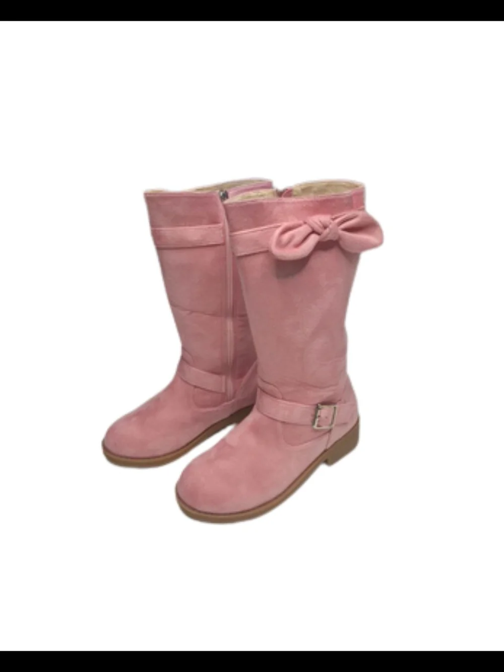 Girls Pink Suede Knee-High Boots with Bow